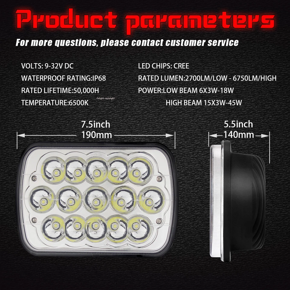 Faros LED cuadrados haz sellado 2 piezas para Ford E-150 E-250 E-350 H6054 7x6" 5x7 Foto 2 de 4