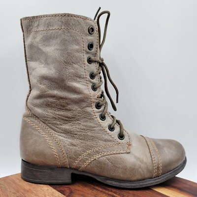 Steve Madden Troopa Combat Boots Womens 6.5M Taupe Leather Cap Toe