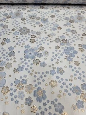 Brocade Flower Floral SKY BLUE METALLIC GOLD WHITE FABRIC SOLD BY THE YARD 