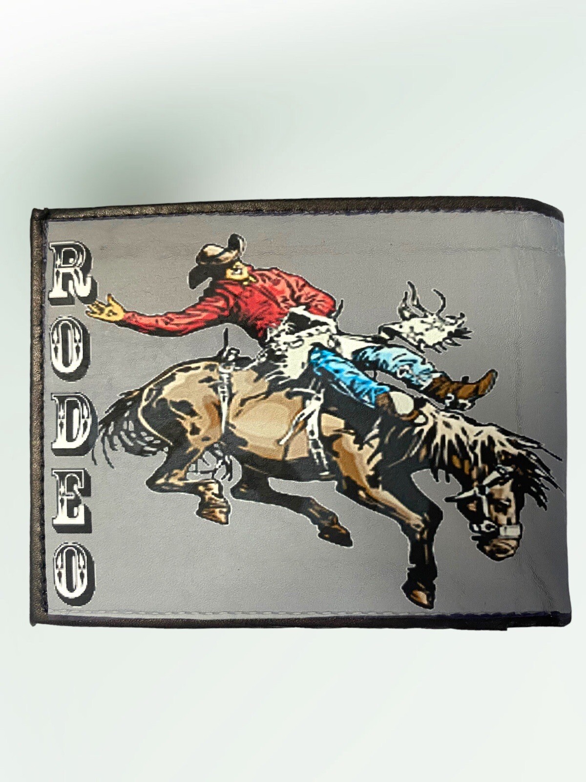 Rodeo Cowboy Printed Leather Wallet Billetera Fina Impresa De Piel Con Jaripeo