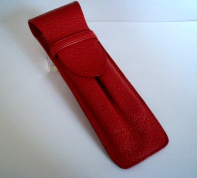 ETUI MIGNON CUIR VERITABLE BOBOLI ROUGE STYLOS DEUX PLACES NEUF DE STOCK M565-6