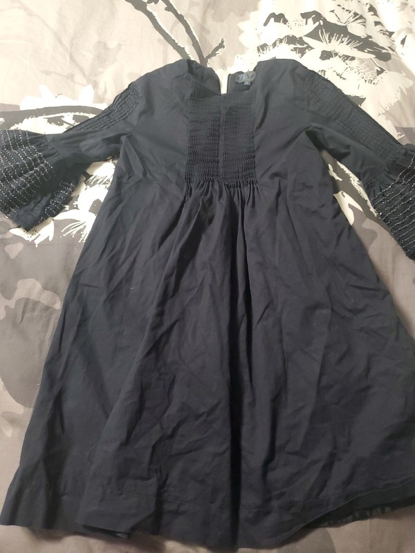 Girls navy frayze Dress Size 8 exc fancy sleeves