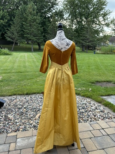 Vintage 1960-1970s Gown PROM Bridesmaids Dress Mustard Velvet & Satin Handmade - Picture 10 of 16
