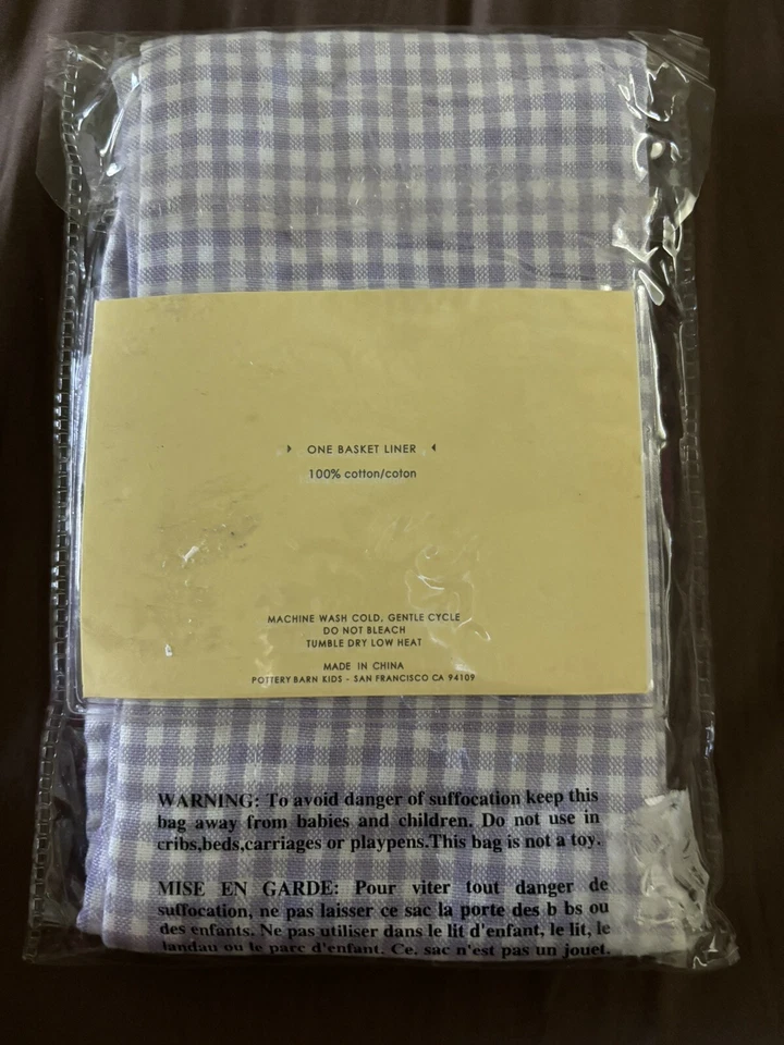 Forro de canasta Pottery Barn Sabrina pequeño púrpura a cuadros 100 % algodón NUEVO Foto 2 de 4