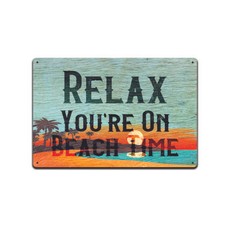 Tin Sign for Beach House Decor 12"x 8" Relax You're on Beach Time