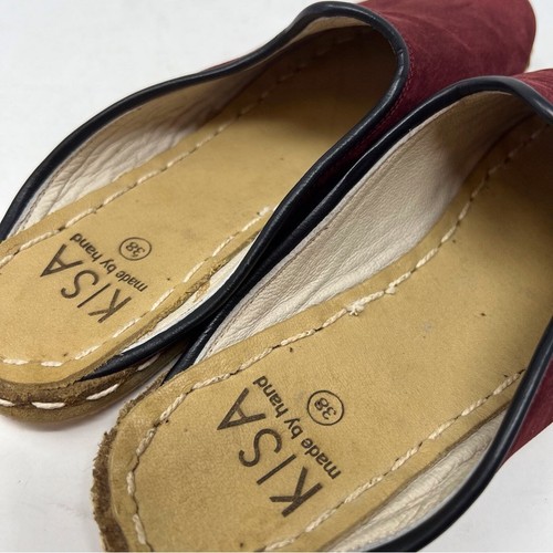 KISA Made By Hand Nubuck Leather Mules With Trim Trending Burgundy Fall 38 EU - Picture 6 of 7