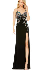 MAC DUGGAL 42006 MULTI COLOR BEADED FLORAL CAMI BLACK STERTCH JERSEY GOWN 12
