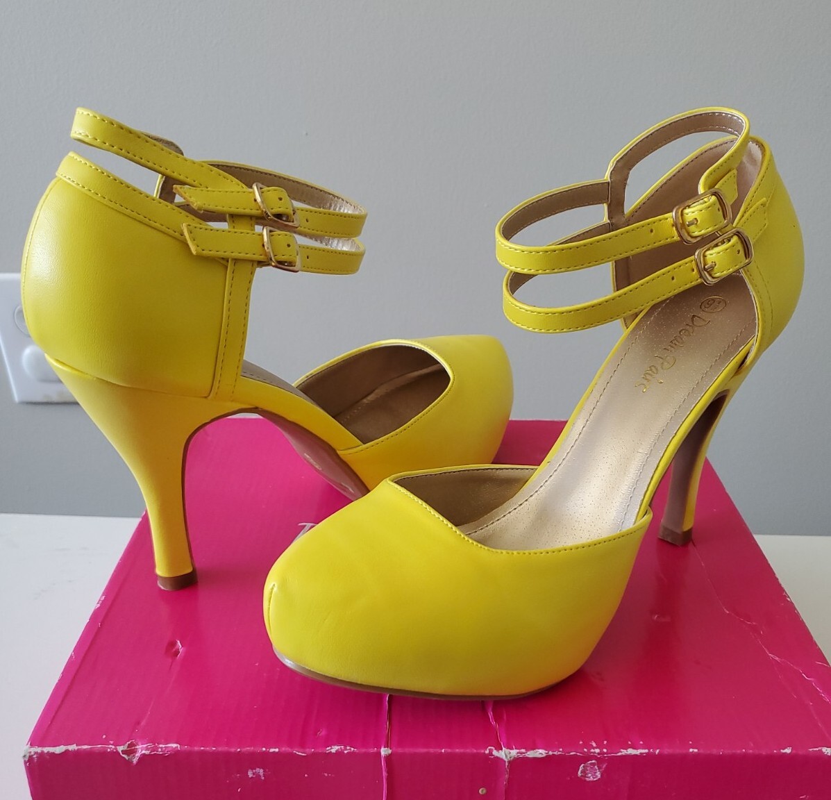 Heels Shoes DREAM PAIRS Office-02 Women's Classy Mary Jane Ankle Yellow Sz  9.5 | eBay