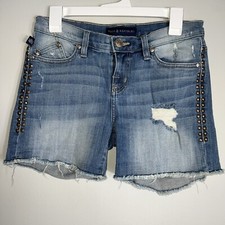 Rock Republic Cutoff Denim Jean Shorts-Distressed-Raw Hem-Studded-Size 2