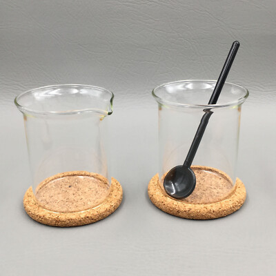 Bodum Bistro Creamer & Sugar Open Glass Set w/ Coasters and Spoon Vintage