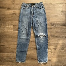 Levis 80  s Mom Jeans Dark Denim Blue Distressed Size 29 Women
