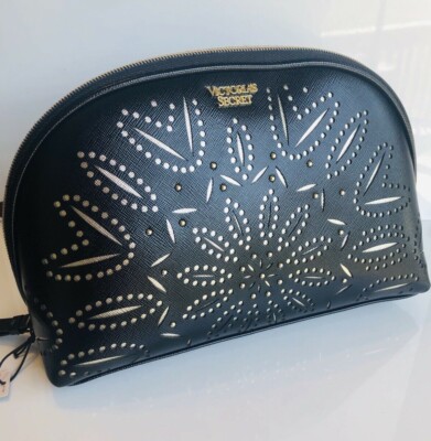 VICTORIA'S SECRET Laser Cut Black Gold Beauty Cosmetic Makeup Bag