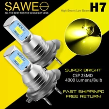 2 x H7 LED Headlight Bulbs Conversion Kit High Low Beam Fog Light 3000K Yellow
