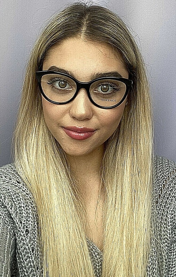 New Versace Mod. 3732 Black 54mm Cats Eye Women's Eyeglasses Italy 4,8