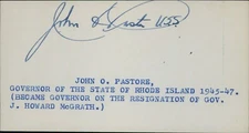 John Pastore Rhode Island Governor Senator Signed 2.5x5 Index Card JSA Authentic