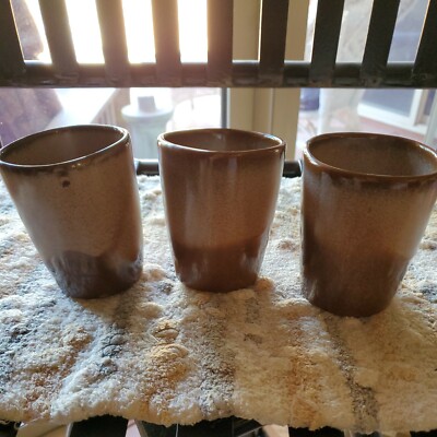 Vintage Frankoma Plainsman Brown Pottery 5LS Juice 3.5'' (Set of 3)