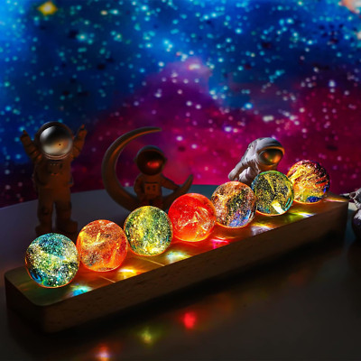 7 Chakra Natural Healing Spheres with LED Wooden Stand 40Mm Crystal