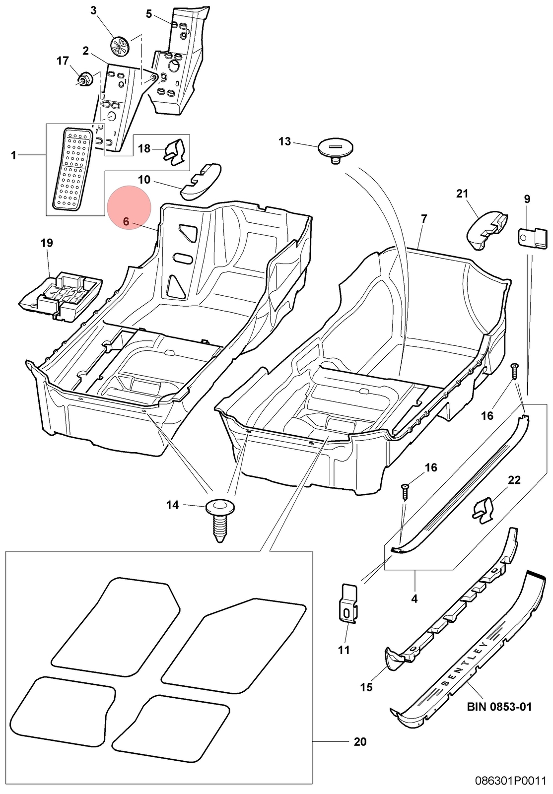 04-10 BENTLEY CONTINENTAL GT LEFT DRIVER SIDE INTERIOR  FLOOR CARPET OEM