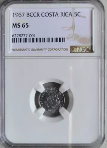 Costa Rica 5 Centimos 1967 BCCR NGC MS 65