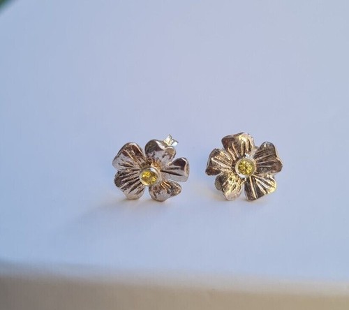 Orecchini Flores in Argento 925 con Fiore e zircone Giallo - Picture 3 of 6