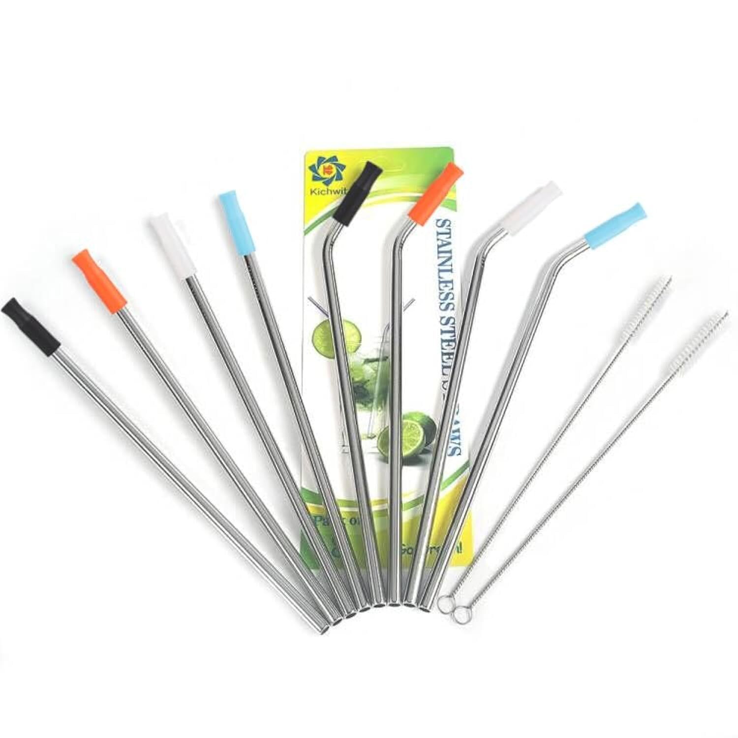 Extra Long Stainless Steel Straws Set of 8, Reusable Wide Straws for Smoothie...