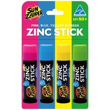 Sun Zapper Zinc Stick - Rainbow 4 Pack - SPF50+ Zinc Sunblock Stick Sunscreen