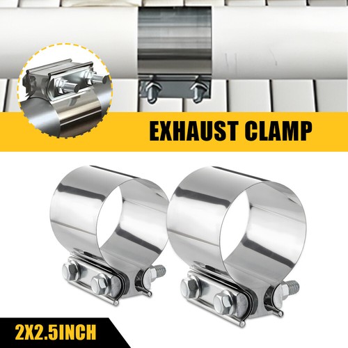 2PC 2.5 Inch Butt Joint Exhaust Band Clamp Sleeve Stainless Steel Exhaust Clamp