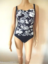 New M S Bust  Tummy Control Navy Blue  White Floral Swimsuit Sz 8