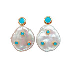 Cz pave Stud Earrings for Woman Freshwater Cultured White Coin Pearl Muti Color