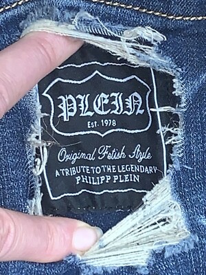 Philipp Plein Jeans Skull Distress Golden Metal Crystal Gift Low