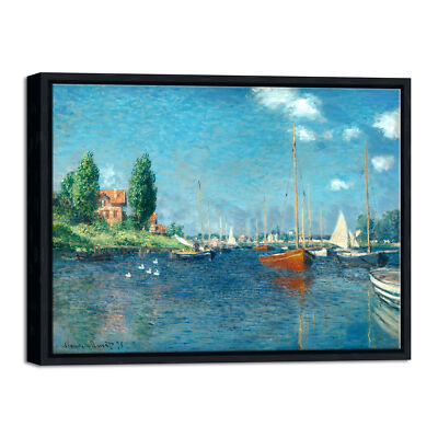Framed Canvas Art Red Boats at Argenteuil by Claude Monet Canvas Print Wall Art