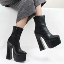 Women Evening High Top Side Zip Ankle Boots High Heels Platform Pumps Shoes Lady