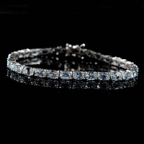 10Ct Oval Cut Aquamarine Women's Vintage Tennis Bracelet 14K White Gold Finish - Picture 2 of 5