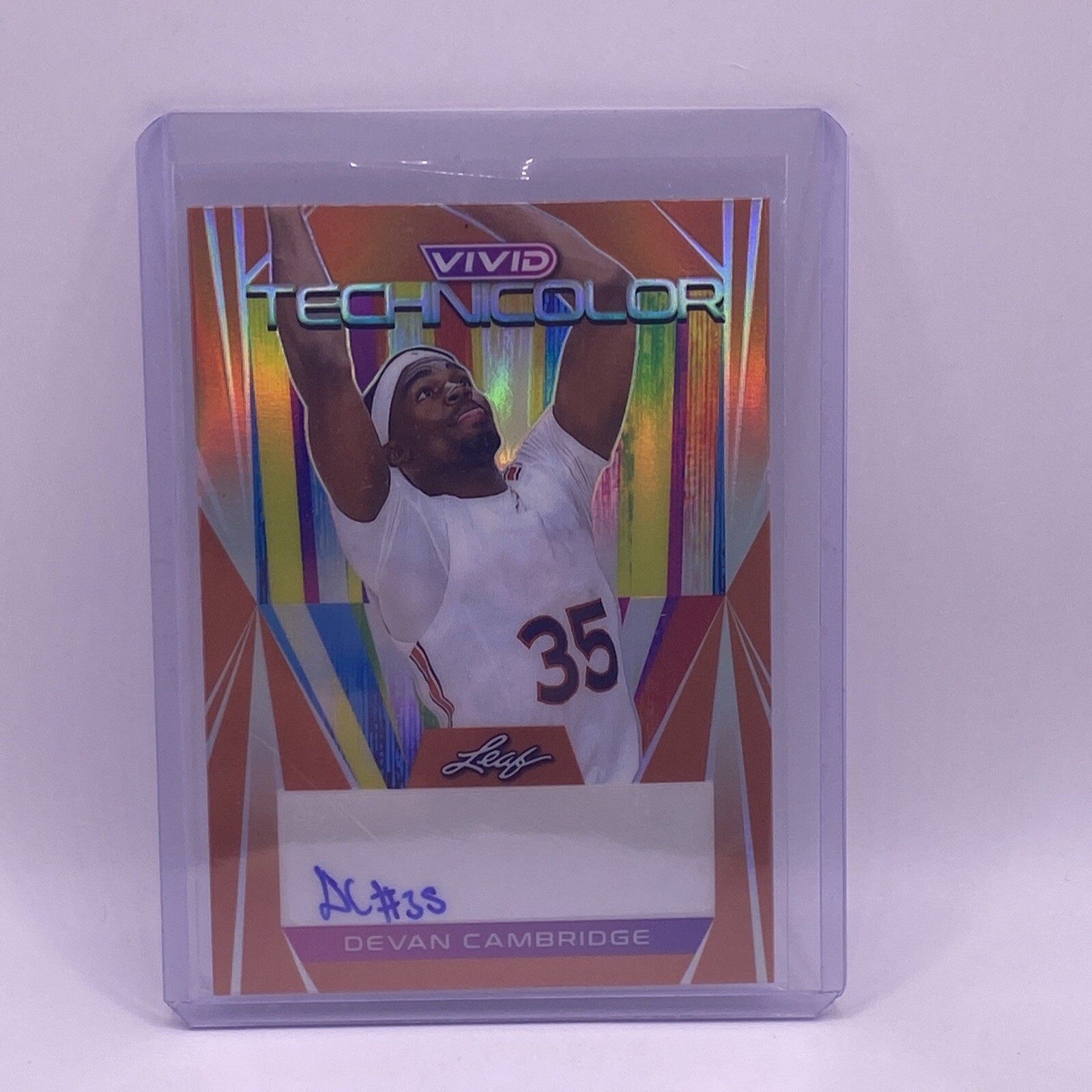 2022-23 Leaf Vivid #T-DC1 Devan Cambridge Orange Technicolor Auto #'d /10
