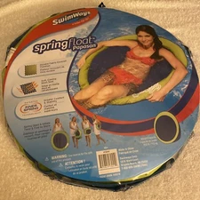 Swimways Spring Float Papasan Pool Chair Mesh Lime/Blue Easy Inflate Close Carry