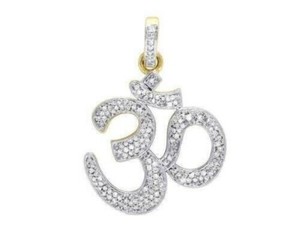 Authentic 2.23CT Lab-Created Diamond Hindu Symbol OM Pendant 14K Yellow Gold Plated