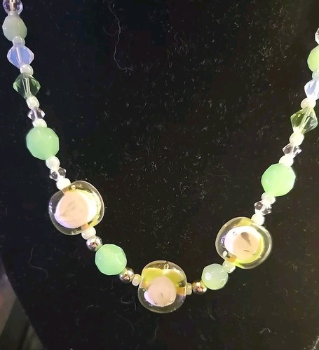 Nordstrom Necklace Pastel Green Glass Beaded Crystal Statement Necklace 22" Long - Bild 4 von 9