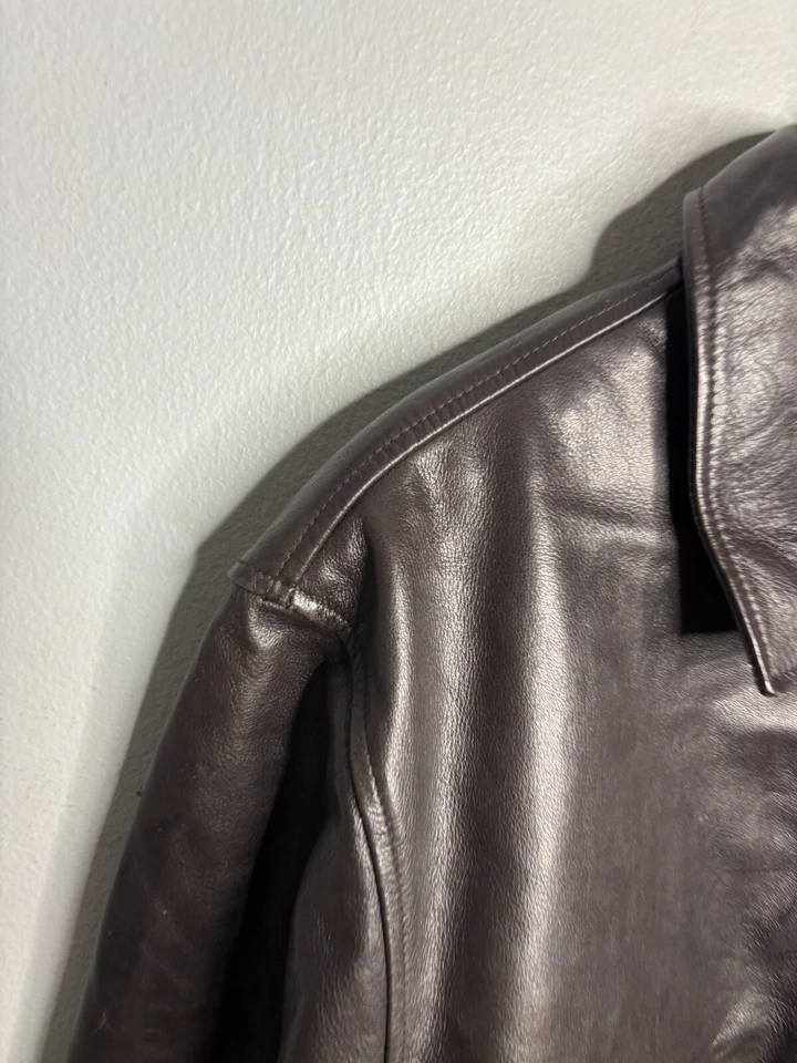 Chaqueta de bombardero de cuero marrón Chevignon vintage para hombre XL Flight 4231 Foto 2 de 4