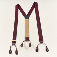 Torino Mens Silk Suspenders Burgundy Y-Back Leather Button End USA Made