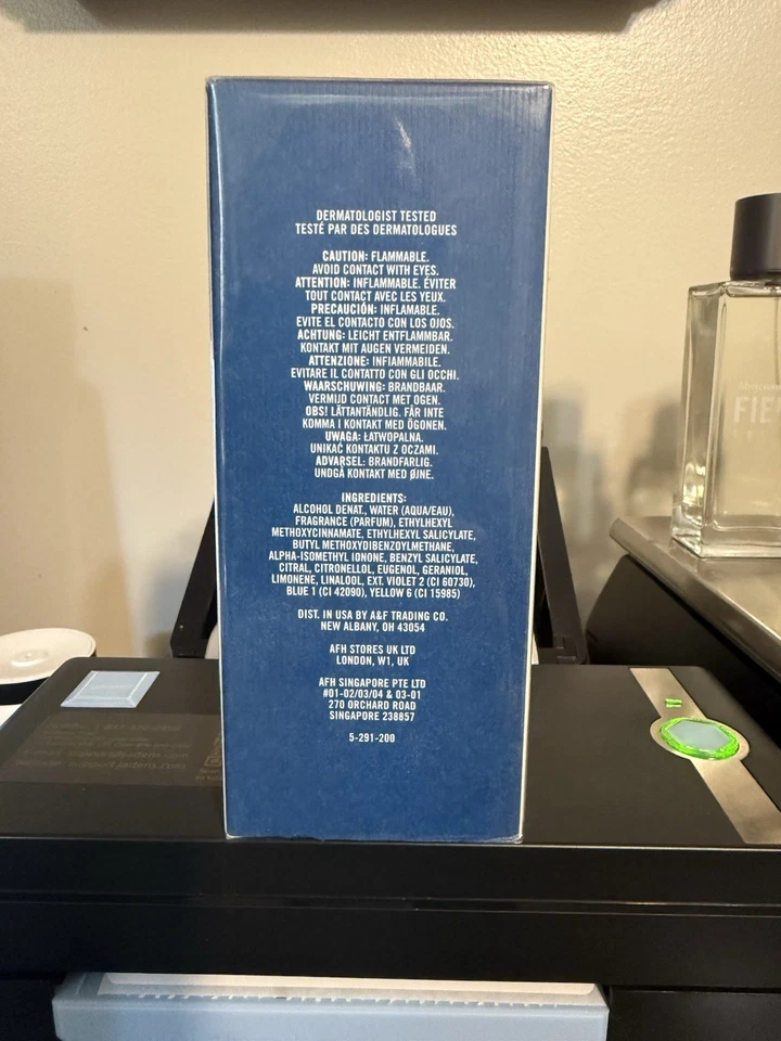 Abercrombie & Fitch Azul Feroz 3.4oz / 100 ml Sellado NUEVO en Caja.  Muy RARO Foto 2 de 4