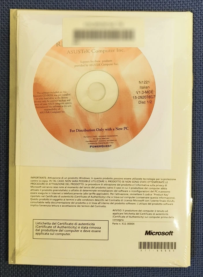 Windows XP Media Center Edition 2005 OEM (Asus) Italiano NUOVO SIGILLATO con CD - Imagen 2 de 2