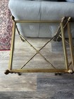 Mid Century Faux Bamboo Hollywood Regency Brass Square Side Tables (18" tall) — photo 2