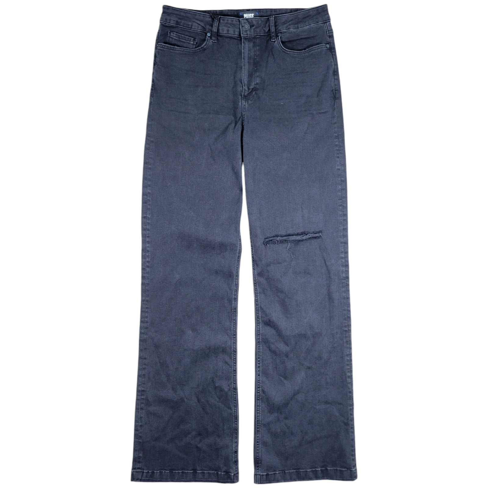 Paige Jeans Womens 33 Black Denim Leenah High Rise Slim Fit Wide Leg Destructed