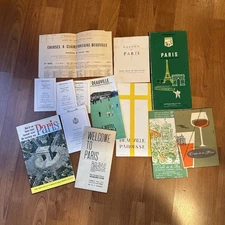 collection of vintage 1960s France and Paris travel guides and maps. Lot