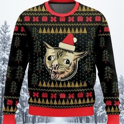 Coughing Cat Meme Super Ugly Christmas Sweater For Men & Women S-5XL