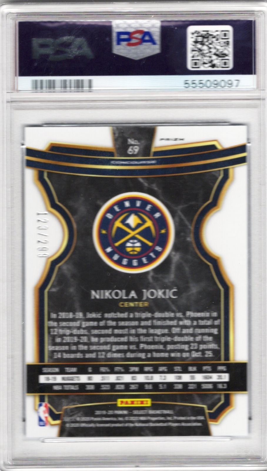 2019 Select, Nikola Jokic, Light Blue Prizm, #'d/299, *PSA Mint 9* view 2