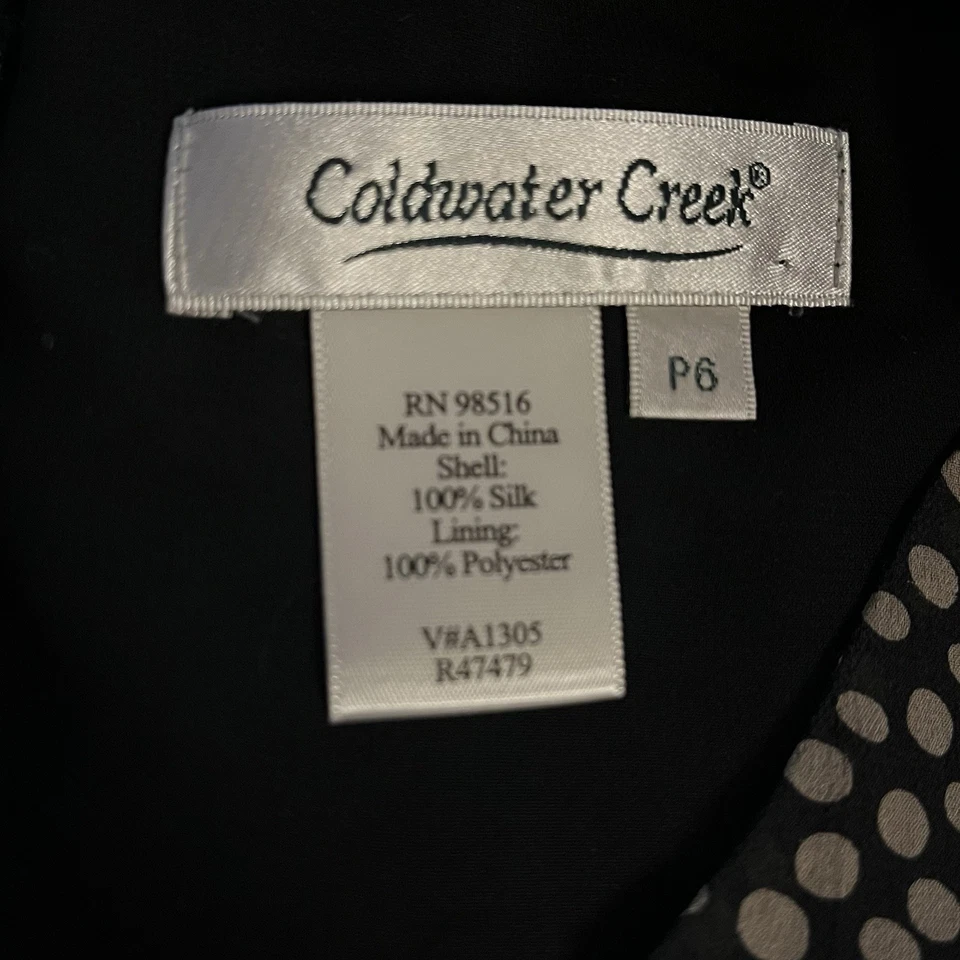 Vestido Coldwater Creek Seda Calce Acampanado Pequeño Para Mujer 6P PS Lunares Línea A Oficina Foto 3 de 4