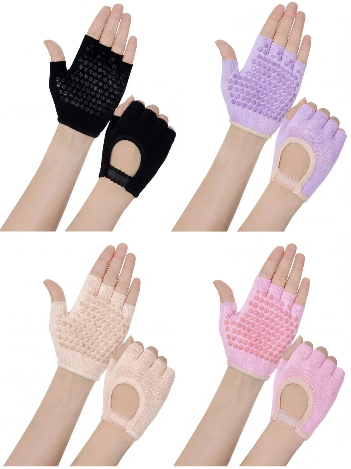 4 Pairs Pilates Gloves with Grips for Women Non Slip Cotton Fingerless Silico...