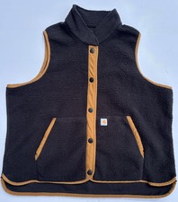 Carhartt Sherpa Fleece Button Front Snap Vest Mens 2XL Black Relaxed Fit
