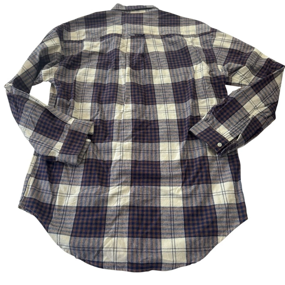 Perry Ellis NEW 90’s DEAD STOCK  Blue Brown Cream Plaid Casual Shirt Size MEDIUM - Image 2 of 4